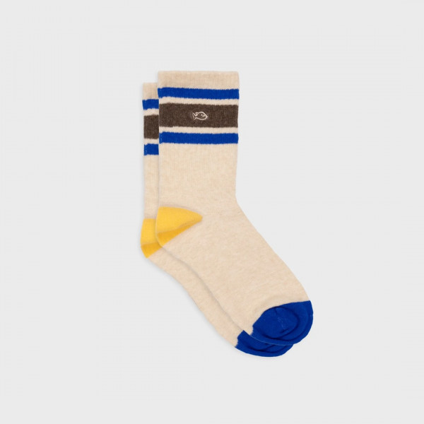 Chaussettes tennis Beige, rayé bleu et marron - Billybelt