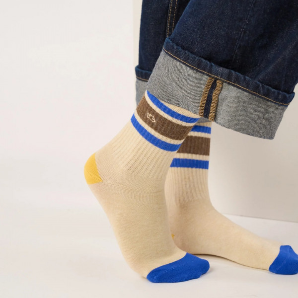 Chaussettes tennis Beige, rayé bleu et marron - Billybelt