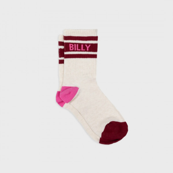Chaussettes tennis écru, rayure bordeaux - Billybelt