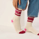 Chaussettes tennis écru, rayure bordeaux - Billybelt
