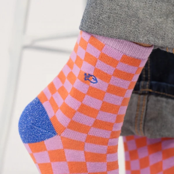 Chaussettes carreaux orange et violet - Billybelt