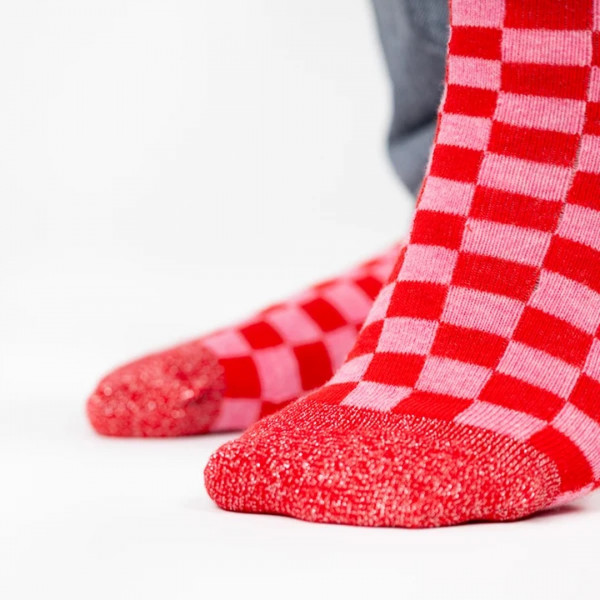 Chaussettes carreaux rouge et rose - Billybelt
