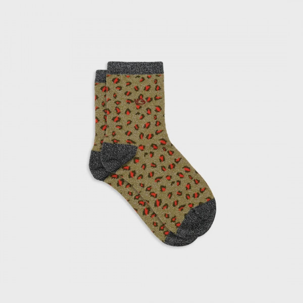 Chaussettes léopard pailletées vert et corail  - Billybelt