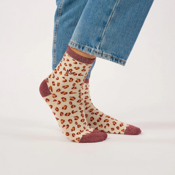 Chaussettes léopard pailletées Beige et orange- Billybelt