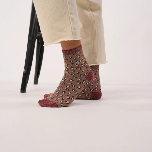 Chaussettes léopard pailletées Marron et blanc - Billybelt