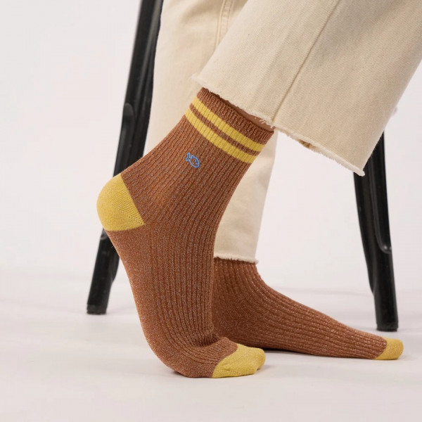 Chaussettes vintage pailletées marron - Billybelt