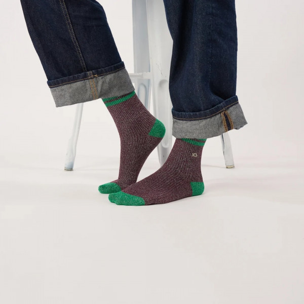 Chaussettes vintage pailletées bordeaux - Billybelt