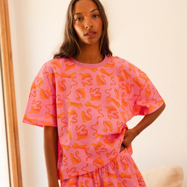 Pyjama short gaufré coton bio Pink Léo Fuchsia  - We Are Jolies
