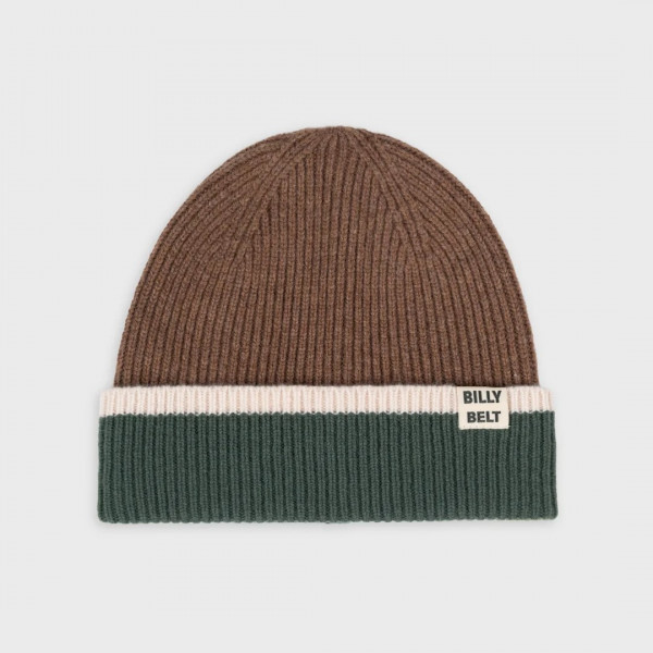 Bonnet en laine marron, vert et beige - Billybelt