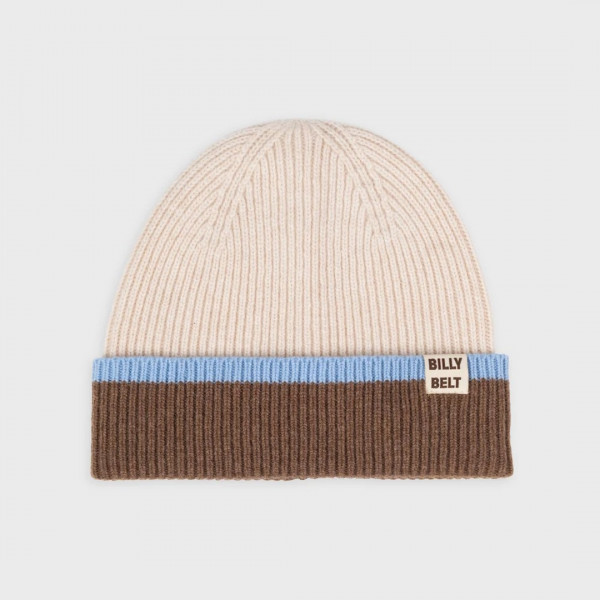 Bonnet en laine beige, marron et bleu clair - Billybelt