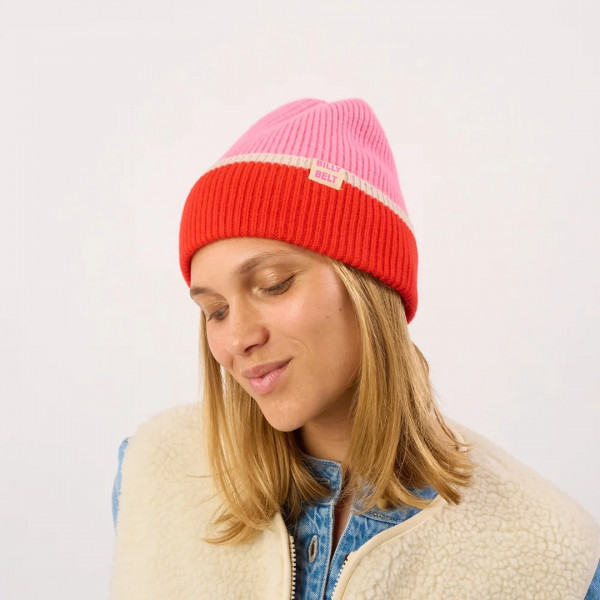 Bonnet en laine rose, rouge et beige - Billybelt
