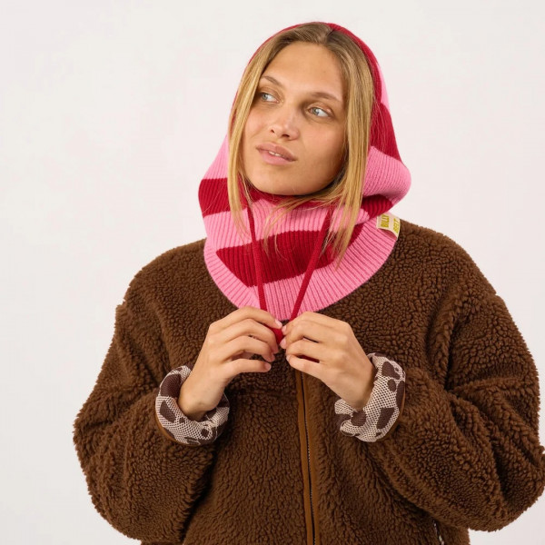 Cagoule en laine rayée rose et bordeaux - Billybelt